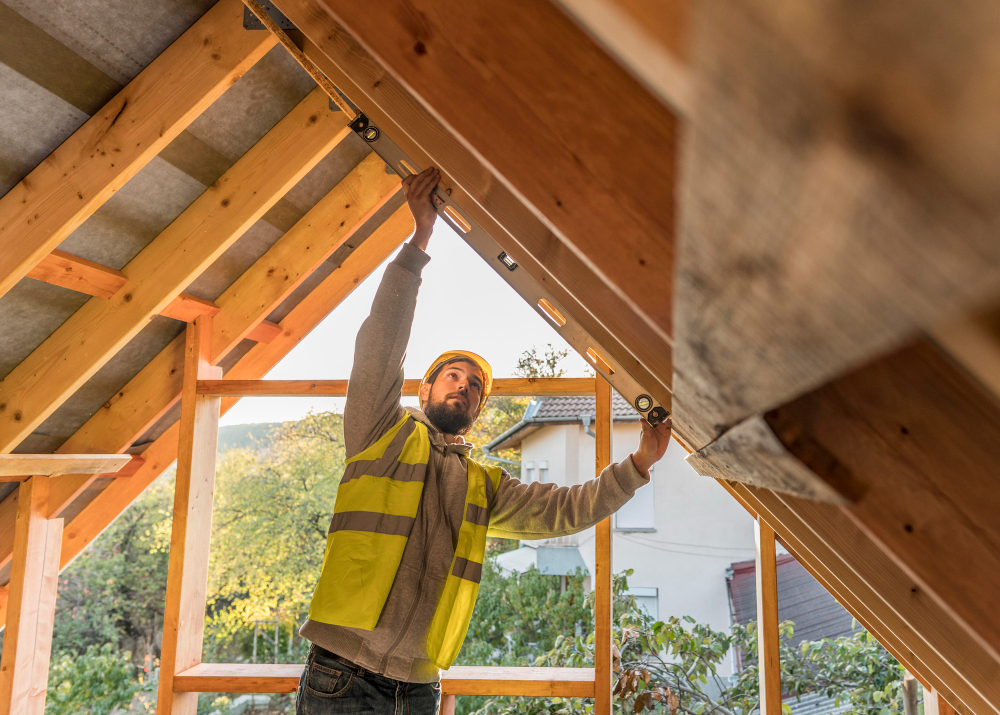 carpenter working on top floor